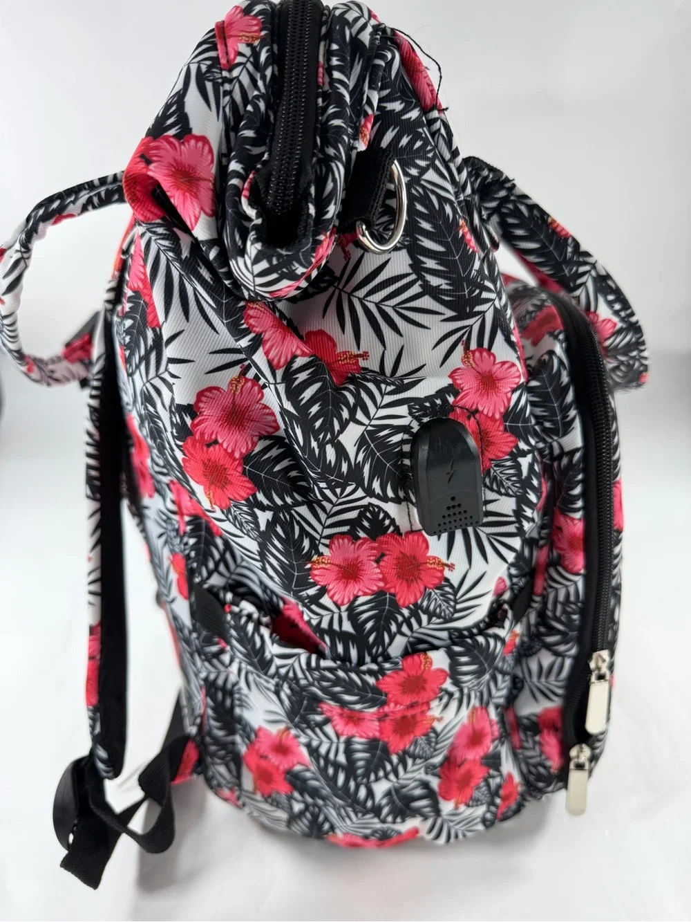 Tropical Floral Hibiscus Makeup Artist Backpack Travel Organizer USB